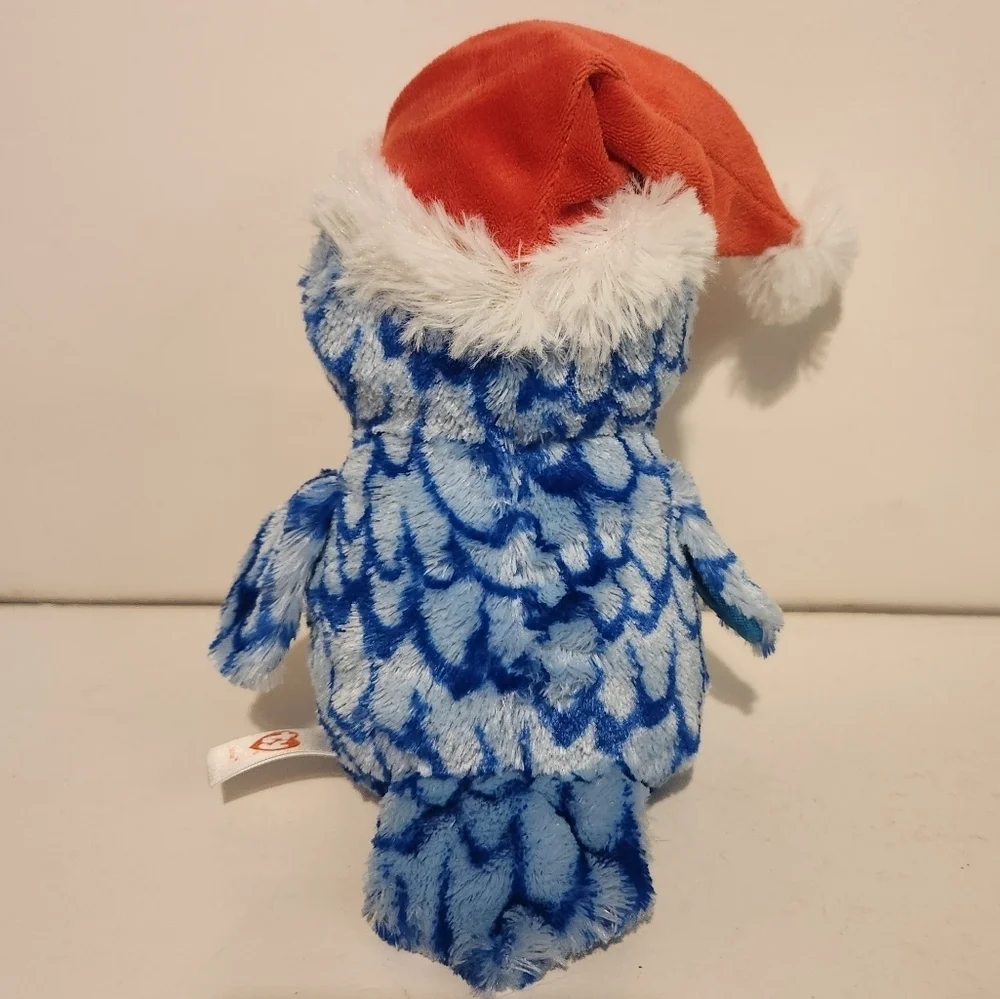 7” Ty Icicles Blue Snow Owl wearing Santa Hat Christmas Themed Plush
